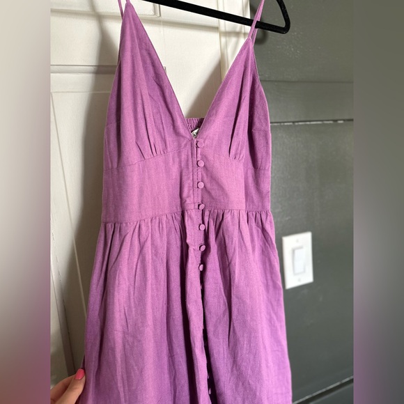 Abercrombie & Fitch Purple Lilac Linen Blend Button Down V Neck Maxi Dress Small - Picture 7 of 10